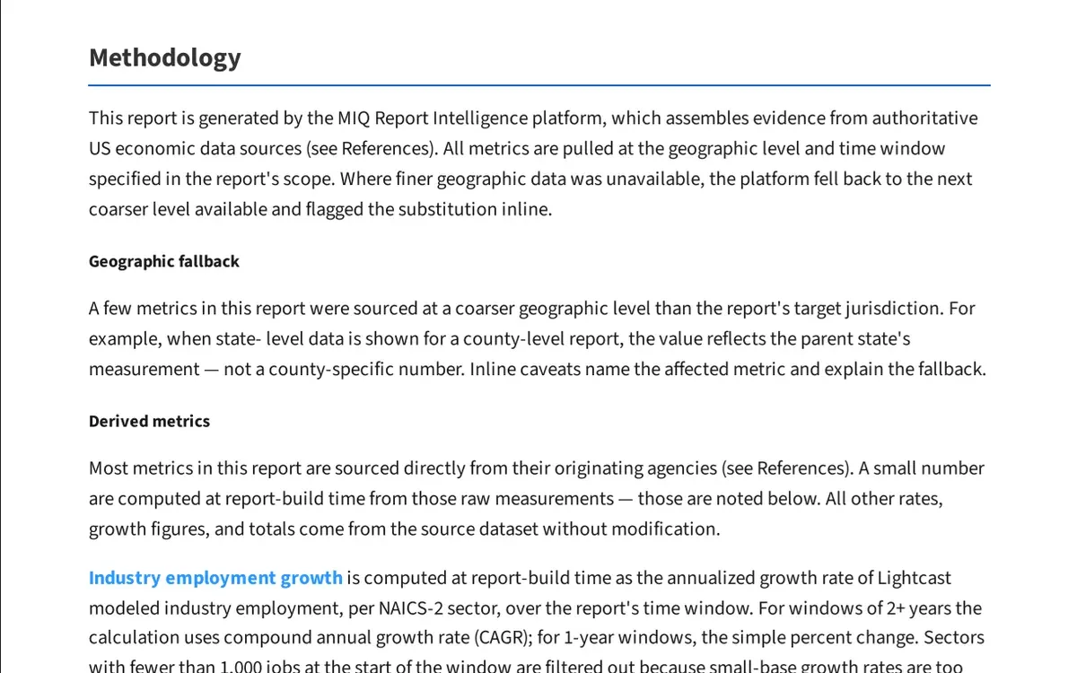 A methodology page from an MIQ report explaining how derived figures are calculated.